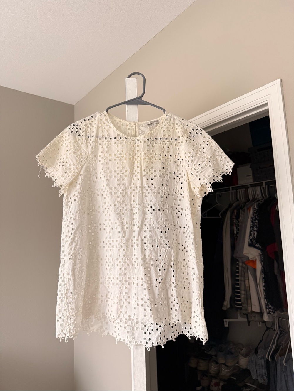 Madewell Cream Eyelet Lace Short Sleeve Blouse